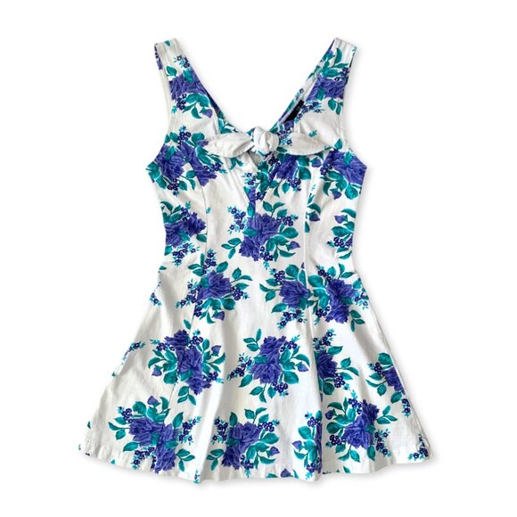 Vintage 90s Mini Floral V Neck Dress Lolita Fit Flare Cottagecore Coastal Boho - Picture 1 of 13
